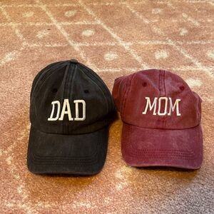 Black and Red 'DAD' and 'MOM' Caps